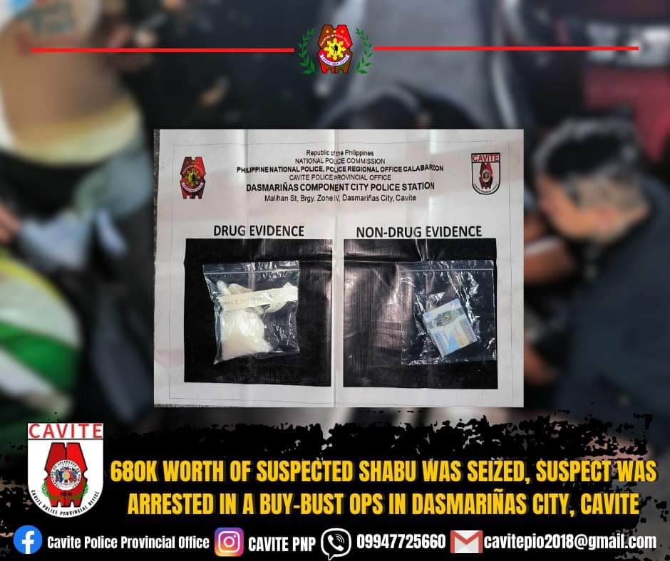 Drug Dealer Caught with P680K Worth of Shabu in Dasmariñas Cavite